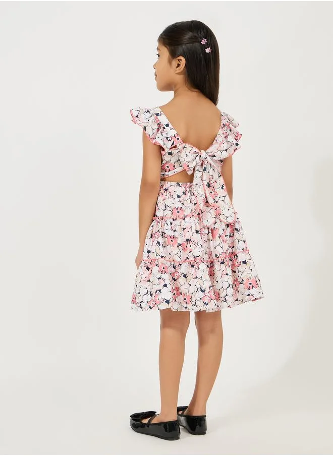 Styli Floral Print Tie-Up Back Dress