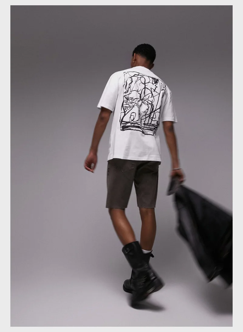 TOPMAN Back Sketch Print Oversized T-Shirt