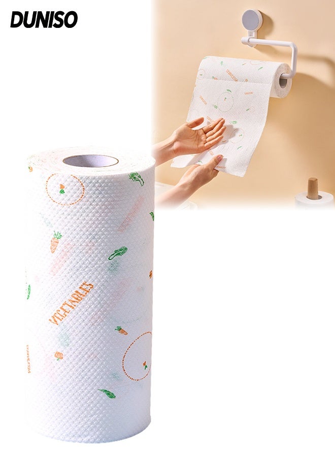 DUNISO 150Pcs Disposable Cleansing Cloths with Double Buckle Stainless Steel Rack，Thick Disposable Dual-Use Dry Wet Wiping Cloths，Disposable Dish Towels，Environmental Protection, Water and Oil Absorption，Suitable for Range Hoods,Stoves, Pots, and Bowls，20*25cm - Image 1