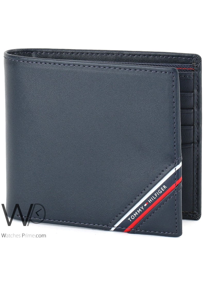 Tommy Hilfiger Plus Tommy Hilfiger Original Purse For Men In Dark Blue Natural Leather Embellished With Side Flag  - Image 3