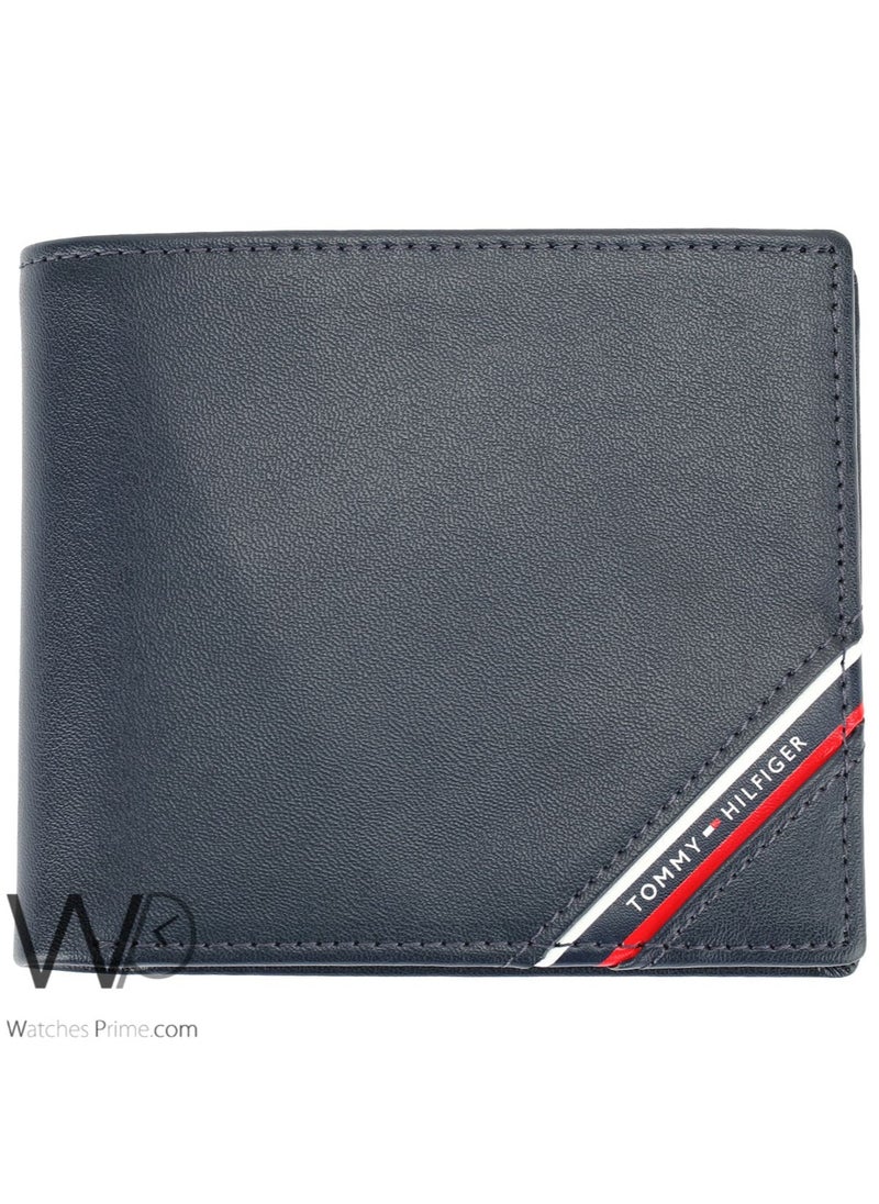 Tommy Hilfiger Plus Tommy Hilfiger Original Purse For Men In Dark Blue Natural Leather Embellished With Side Flag  - Image 5