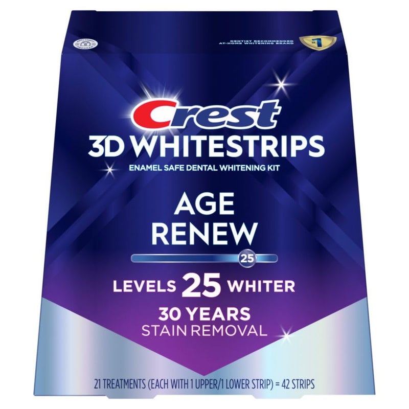 Crest 3D Whitestrips Age Renew â€“ Teeth Whitening Kit, 21 Treatments, Each with 1 Upper/1Lower, 42 Strips â€“ Crest 3DWhite Teeth Whitening Strips - Image 1