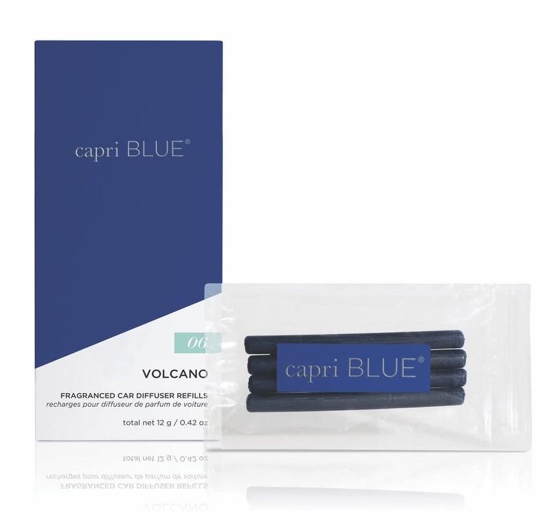 Capri Blue Car Diffuser Refills Volcano Car Air Freshener Refills With Notes of Sugared Citrus Tropical Fruits For Use in Vent Clip Includes 4 Fragrance Reeds Travel Essential