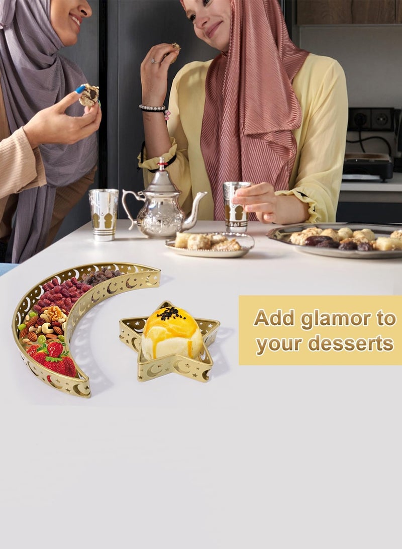 لوبيتيز مجموعة من 2 طبق رامadan، طبقان من الحديد على شكل قمر ذهبي ونجوم لعيد الفطر، مناسبة للحفلات، يمكن استخدامها كزينة لطاولة الطعام أو لحفظ الحلويات - Image 5