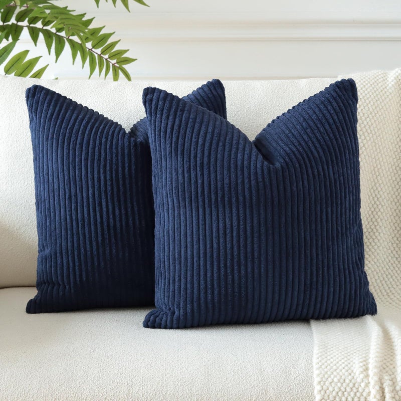 JOTOM Corduroy Soft Striped Boho Decorative Throw Pillow Covers 22x22 Inch Cushion Covers 55x55 cm Square Pillowcase for Couch Sofa Living Room Bed Home Decor Cushion Case Set of 2 Navy Blue