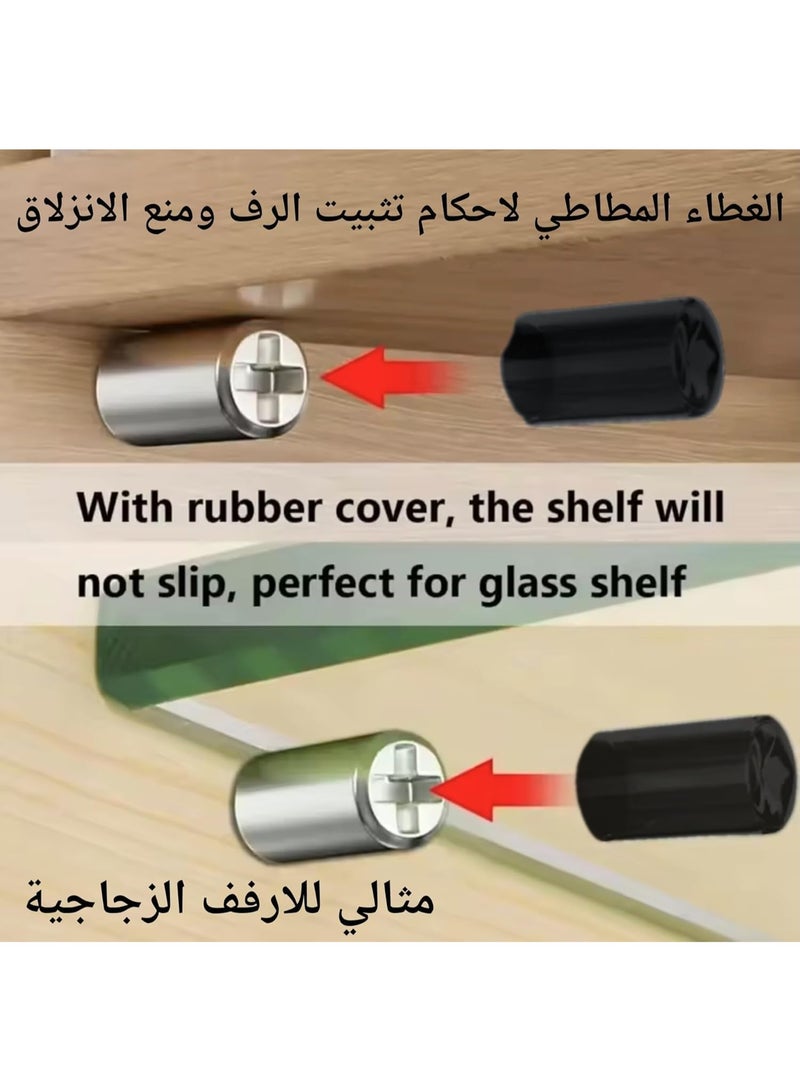 48 مسمار رف معدني مع غطاء مطاطي ، تكاية رف خشب، تكاية رف زجاج، دعامات تثبيت للأرفف الخشبية والزجاجية باللون الاسود - Image 4
