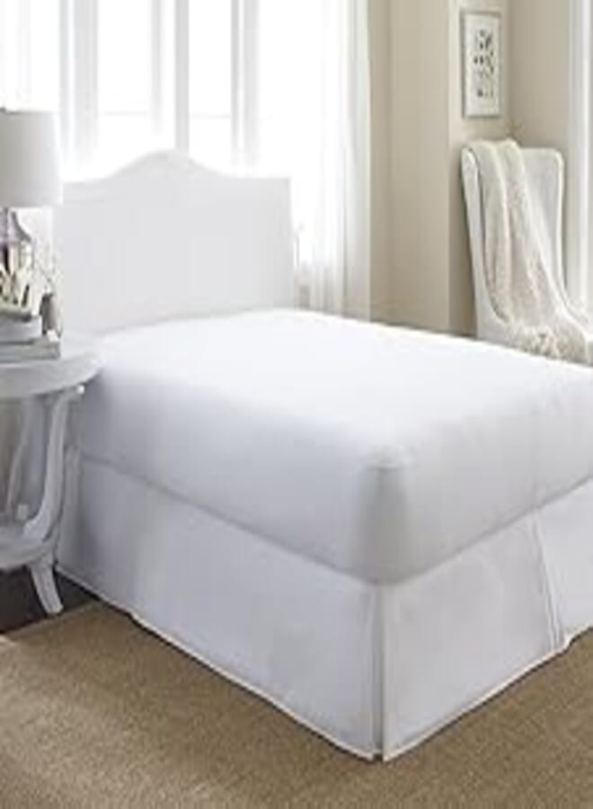 King Queen Fitted Waterproof Mattress Protector Twin Size 120X200+25 cm, White, Cotton