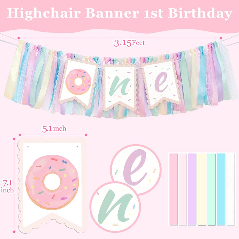 Kriyokiaa Donut Highchair Banner 1st Birthday Girl Sweet One Birthday Party Decorations Rainbow High Chair Banner Photo Background - Image 3