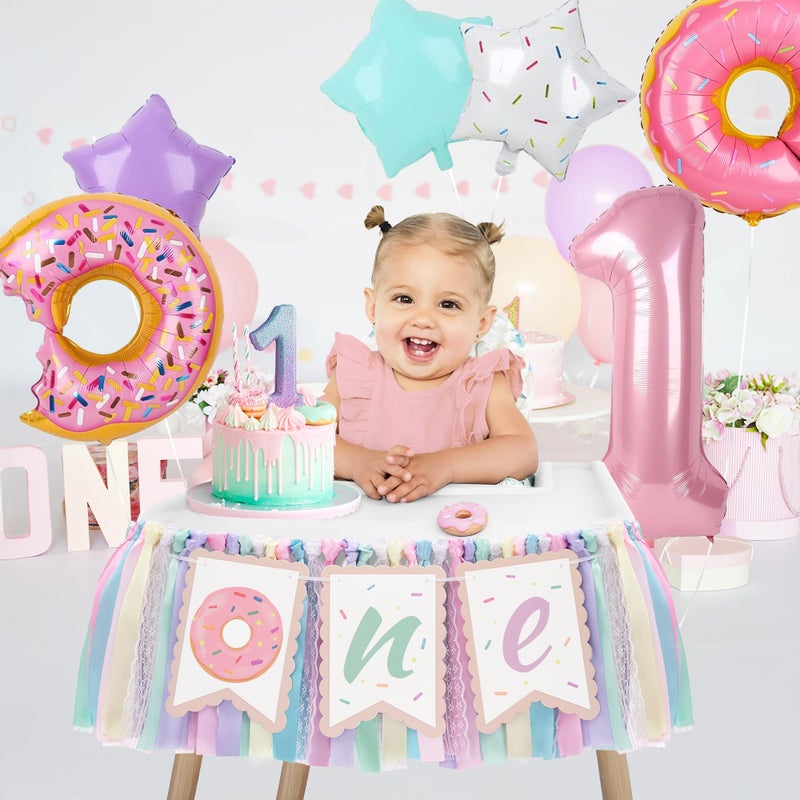 Kriyokiaa Donut Highchair Banner 1st Birthday Girl Sweet One Birthday Party Decorations Rainbow High Chair Banner Photo Background - Image 2