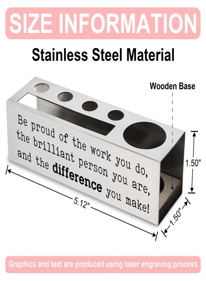 FTONENI Stainless Steel Pencil Holder with Motivational Quote, Gift for Teacher Nurse Coworker Friend, Office Desk Organizer for Pens Scissors Sticky Notes Ruler, Inspirational Decor Accessory - FBA384 - Image 2
