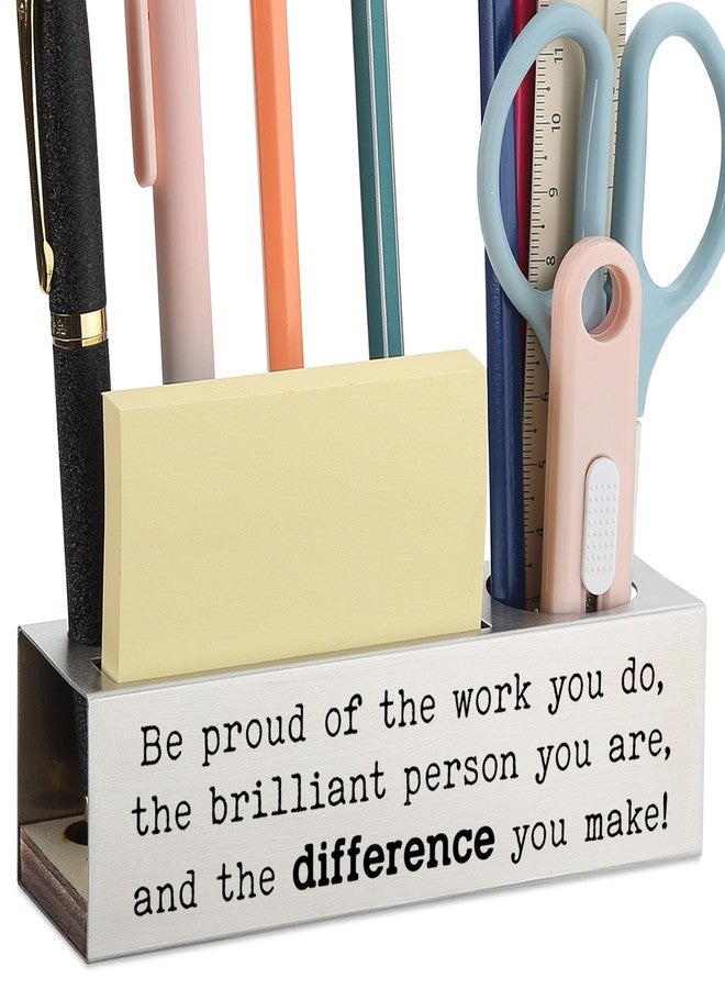FTONENI Stainless Steel Pencil Holder with Motivational Quote, Gift for Teacher Nurse Coworker Friend, Office Desk Organizer for Pens Scissors Sticky Notes Ruler, Inspirational Decor Accessory - FBA384 - Image 1
