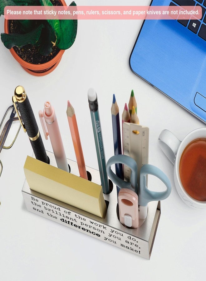 FTONENI Stainless Steel Pencil Holder with Motivational Quote, Gift for Teacher Nurse Coworker Friend, Office Desk Organizer for Pens Scissors Sticky Notes Ruler, Inspirational Decor Accessory - FBA384 - Image 4