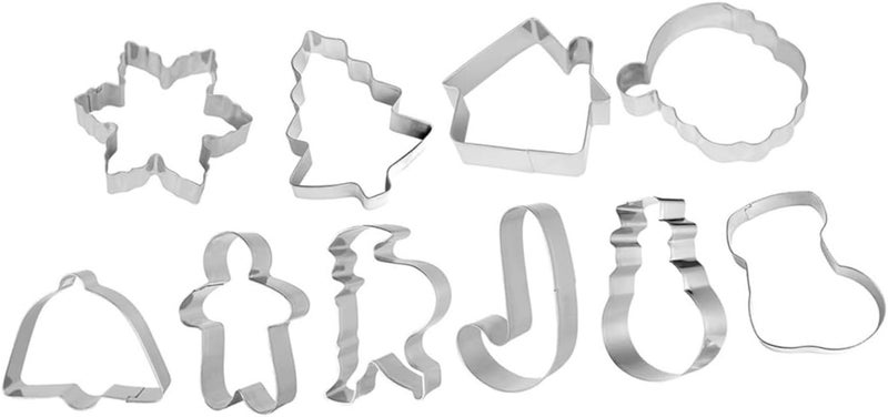 10pcs Christmas Stainless Steel Cookie Cutter Set Holiday Biscuit Mold DIY Baking Tools with Pvc Box Style - Image 1