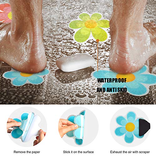 Secopad 20 PCS Original Non Slip Bathtub Stickers, Shower Floor Non Slip Stickers Bright Flowers Appliques with Premium Scraper - Image 3