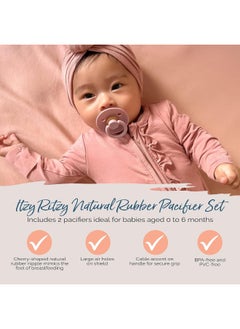 Itzy Ritzy Itzy Ritzy Natural Rubber Pacifiers, Set of 2 – Natural Rubber Newborn Pacifiers with Cherry-Shaped & Large Air Holes for Added Safety; Set of 2 in Blossom & Rosewood, Ages 0 – 6 Months  - Image 4