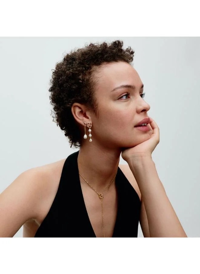 باندورا 14K Gold-Plated Drop Earrings With White Treated F