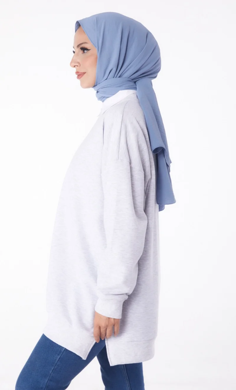 Tofisa Plain Crew Neck Women's Gray Garnished Sweat - 26224