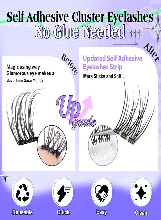 wiwoseo Self Adhesive Eyelashes 11-13MM Natural Self Adhensive Lash Clusters Pre Glue Eyelash Clusters No Glue Needed Lash Extensions D curl Waterproof Cluster Lashes by wiwoseo - Image 5