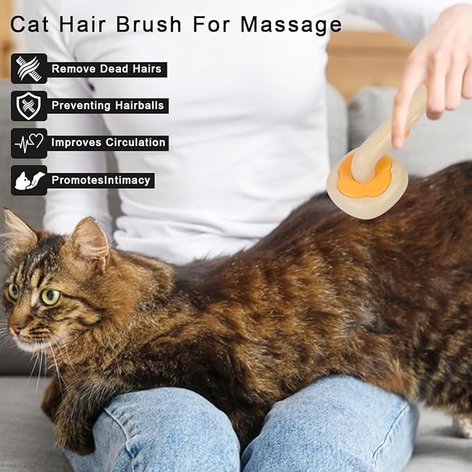 Credly Cat Brush with Release Button, flower Shape, Self Cleaning, Dog Comb for Cats Dogs Puppy Rabbits Bunny, Groom and Clean, Massage, Hair Removal, Safe for Pets(Orange) - Image 5