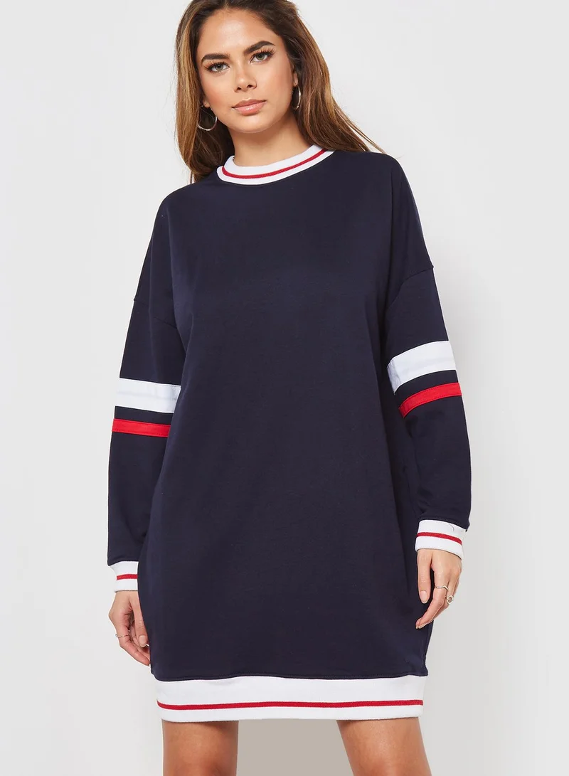 Missguided Striped Long Sleeve Crew Neck Mini Dress