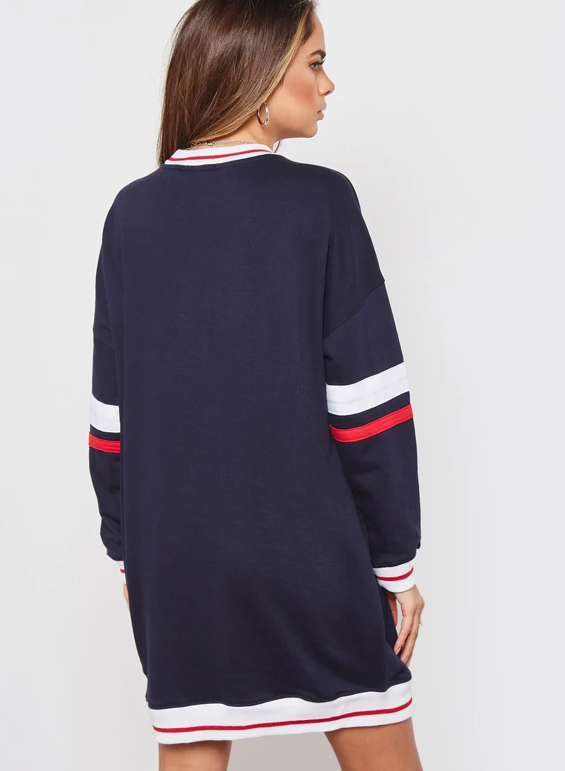Missguided Striped Long Sleeve Crew Neck Mini Dress