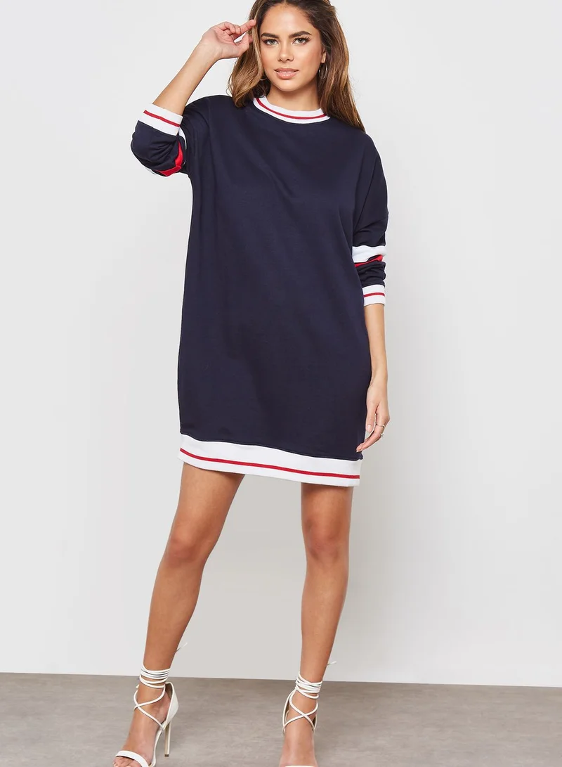 Missguided Striped Long Sleeve Crew Neck Mini Dress