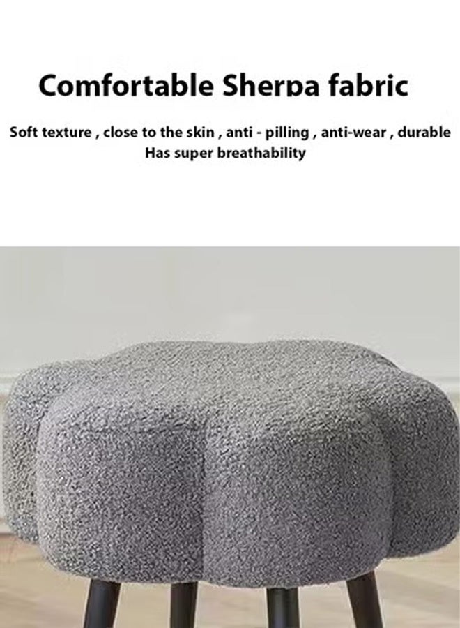 تايمي كرسي قماش بوكلية بتصميم أنيق على شكل سحابة مع ارجل معدنية، كرسي طاولة تزيين، كرسي تسريحة لغرفة النوم، كرسي تغيير الأحذية - رمادي - Image 4