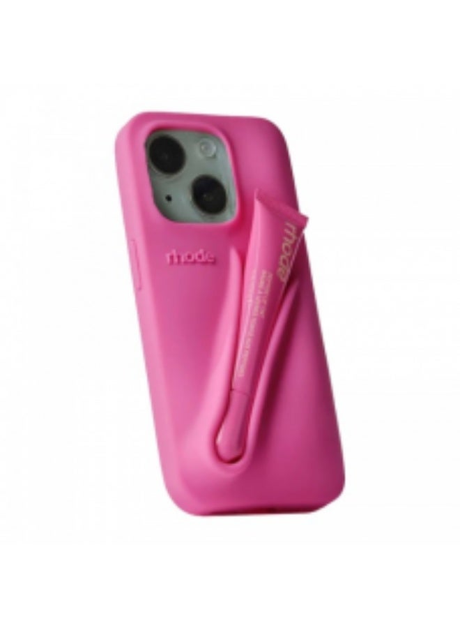 rhode Lip Gloss Phone Case with Lip Tint, For iPhone Case Liquid Silicone Camera Protection Lipstick Lip Glaze Phone Case for iPhone 13 ( rose  ) - Image 1
