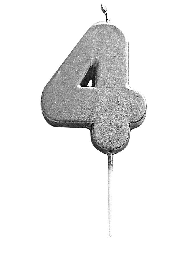 Ciao Silver Number Candle 4 – Metallic Cake Candle Topper for Birthday or Anniversary, 6cm - Image 1