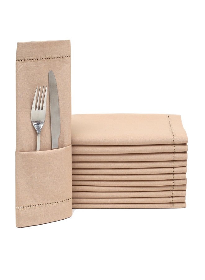 Light & Pro Lightnpro Cloth Dinner Napkins Set of 12 - Hemstitched Dinner Cloth Napkins, Washable and Reusable Natural Flax Napkins for Dining, Parties, Weddings, Holiday & Everyday Use - 18x18 Inch Beige - Image 4