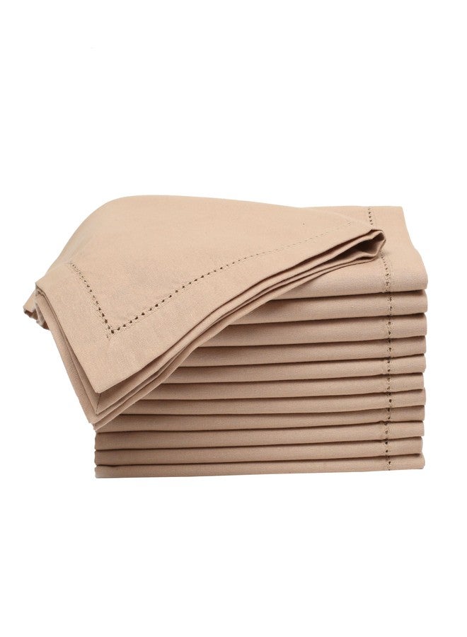 Light & Pro Lightnpro Cloth Dinner Napkins Set of 12 - Hemstitched Dinner Cloth Napkins, Washable and Reusable Natural Flax Napkins for Dining, Parties, Weddings, Holiday & Everyday Use - 18x18 Inch Beige - Image 1