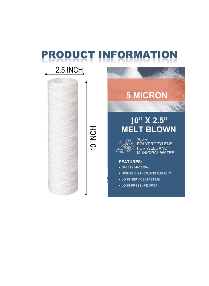 Generic - Water Filter Replacement Cartridges 10" Polypropylene Cotton Sponge Universal Cartridges, Standard Pre-filter Yarn Sediment for Standard RO Systems (Pack of 5, 10" Cotton Yarn (160g)) - Image 1