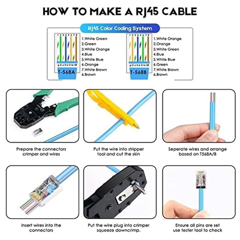 cartup higadget RJ45 Cat6 Pass-Through Connectors (100 pc), 8P8C RJ45 Ends for Cat5, Cat5e, Cat6 Ethernet Cables - UTP Network Cable Crimping Connectors for Solid Wire & Standard LAN Cable (Pack Of 100) - Image 4