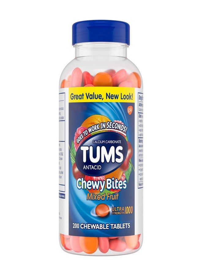 TUMS Chewy Bites Chewable Antacid Tablets for Ultra Strength Heartburn Relief, Great for a Summer BBQ- Mixed Fruit - 200 Count - Image 1
