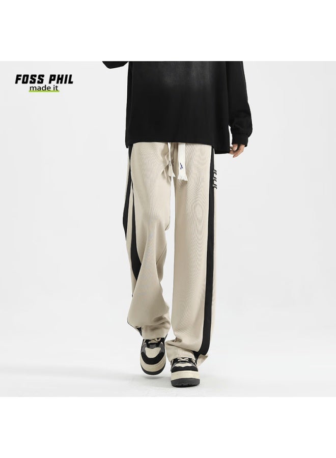 Foss Phil Striped Casual Pants Men Autumn Winter High Street Loose Draped Wide Leg Straight Trousers 706 Apricot 3XL - Image 4