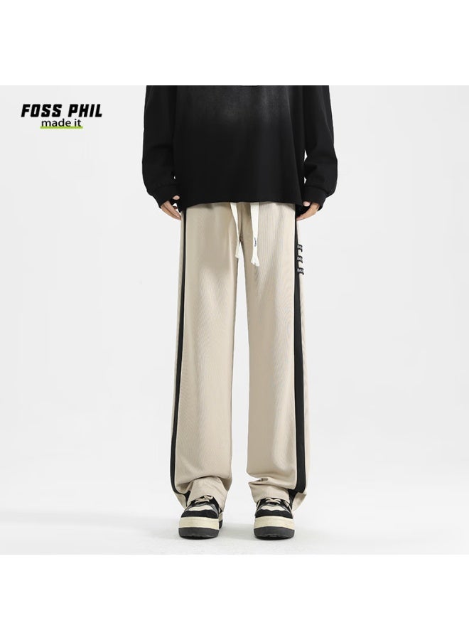 Foss Phil Striped Casual Pants Men Autumn Winter High Street Loose Draped Wide Leg Straight Trousers 706 Apricot 3XL - Image 3