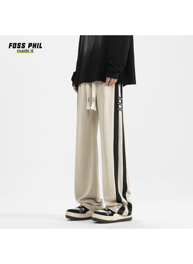 Foss Phil Striped Casual Pants Men Autumn Winter High Street Loose Draped Wide Leg Straight Trousers 706 Apricot 3XL - Image 5