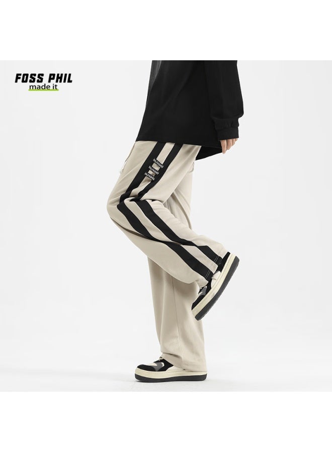 Foss Phil Striped Casual Pants Men Autumn Winter High Street Loose Draped Wide Leg Straight Trousers 706 Apricot 3XL - Image 2