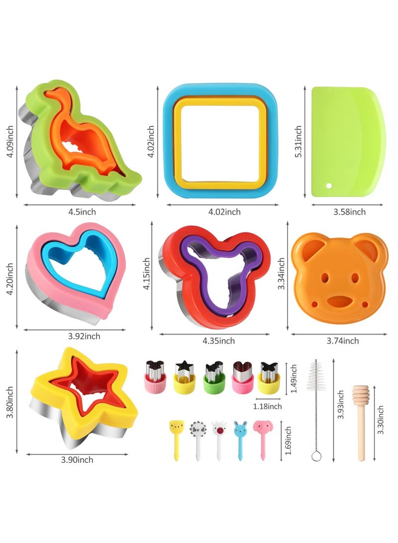 إيليلي مجموعة من 24 قطعة من قطاعات الساندويتشات وقواطع الختم، قطاعة ساندويتش الخبز، صانعة الفطائر، قالب شكل قلب مربع على شكل ديناصور، قوالب بسكويت يمكنك صنعها بنفسك، هدية للأطفال والأولاد والبنات (ألوان عشوائية) - Image 2