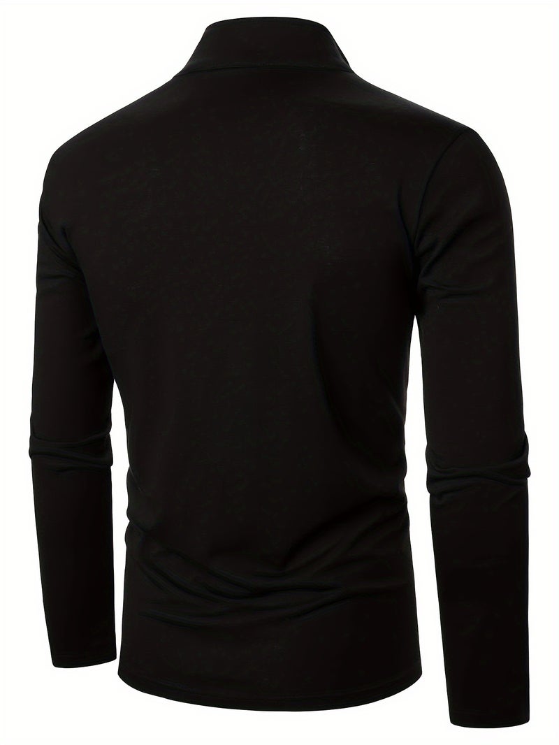 Men'S Color Block Half Zip Collared Long Sleeve T Shirt - Image 4