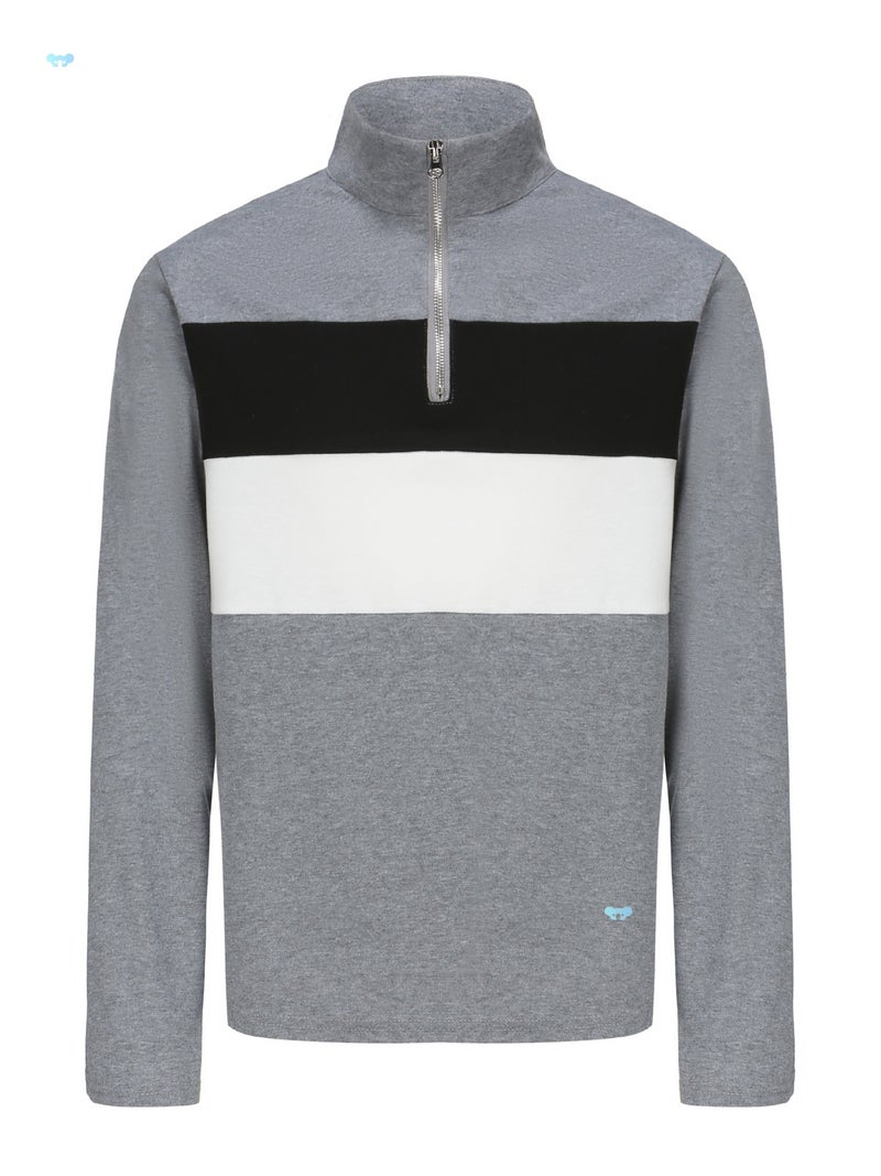 Men'S Color Block Half Zip Collared Long Sleeve T Shirt - Image 2