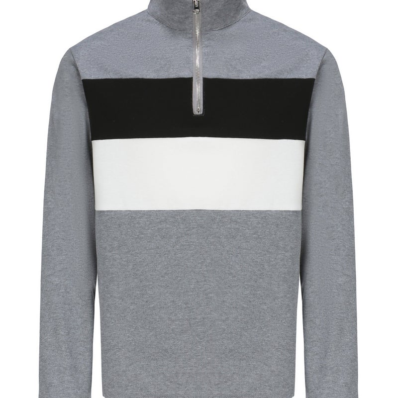 Men'S Color Block Half Zip Collared Long Sleeve T Shirt - Image 1