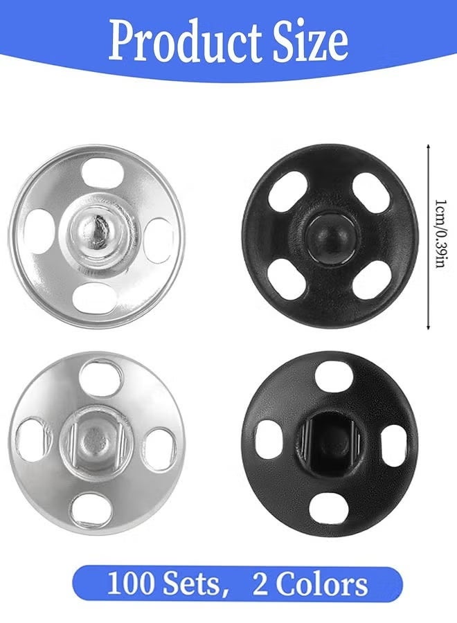 PINKSAMA Metal Sewing Snaps, 100 Sets Sew-on Snap Buttons 10 mm, Black and Silver, Metal Snaps Fasteners Press Studs Buttons for Sewing - Image 2