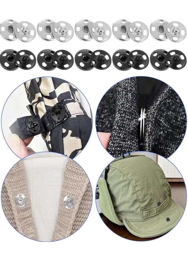 PINKSAMA Metal Sewing Snaps, 100 Sets Sew-on Snap Buttons 10 mm, Black and Silver, Metal Snaps Fasteners Press Studs Buttons for Sewing - Image 3
