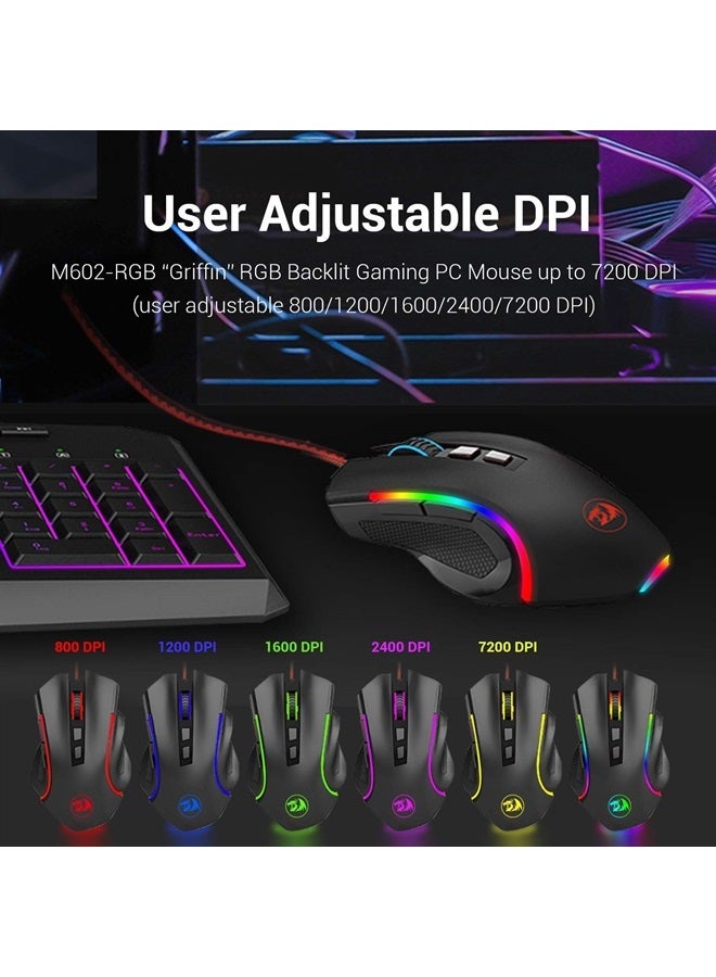 REDRAGON M602 RGB Wired Gaming Mouse RGB Spectrum Backlit Ergonomic Mouse Griffin Programmable with 7 Backlight Modes up to 7200 DPI for Windows PC Gamers (Black) - Image 3
