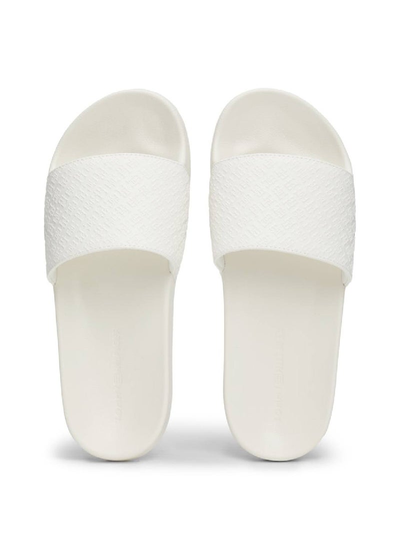 TOMMY HILFIGER - Women's Monogram Pool Slide Flip Flops - Polyester, White - Image 1