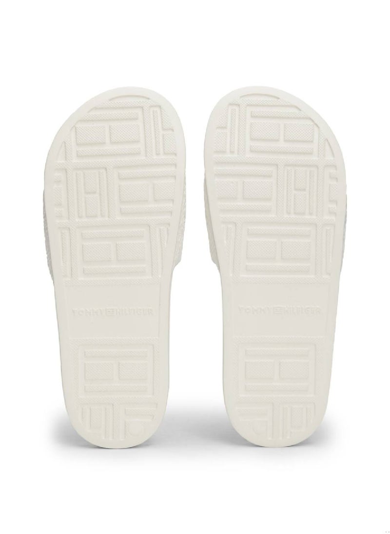 TOMMY HILFIGER - Women's Monogram Pool Slide Flip Flops - Polyester, White - Image 1