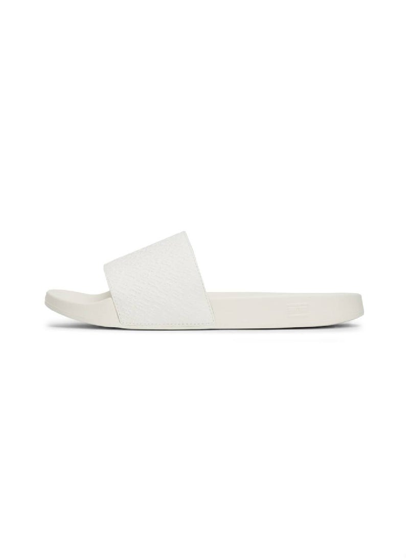 TOMMY HILFIGER - Women's Monogram Pool Slide Flip Flops - Polyester, White - Image 1