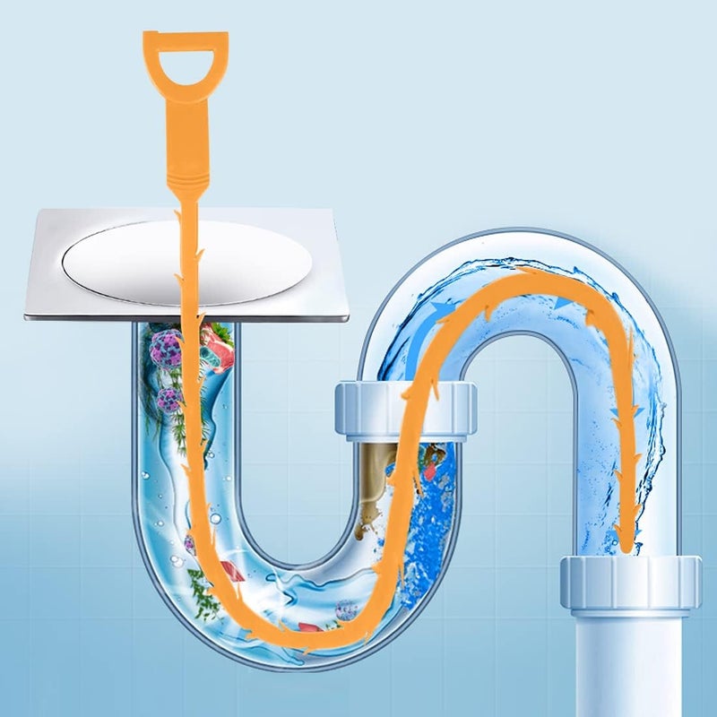 Omont Snake Drain Hair Clog Remover Tool, 34 Inch Stainless Steel Claw and 3 Pack 19. 7 Inch Plastic Sink Unclogger Tool, Sink Drain Cleaner Tool for Kitchen, Sink Bathroom, Tub Toilet Orange (3+1) - Image 5