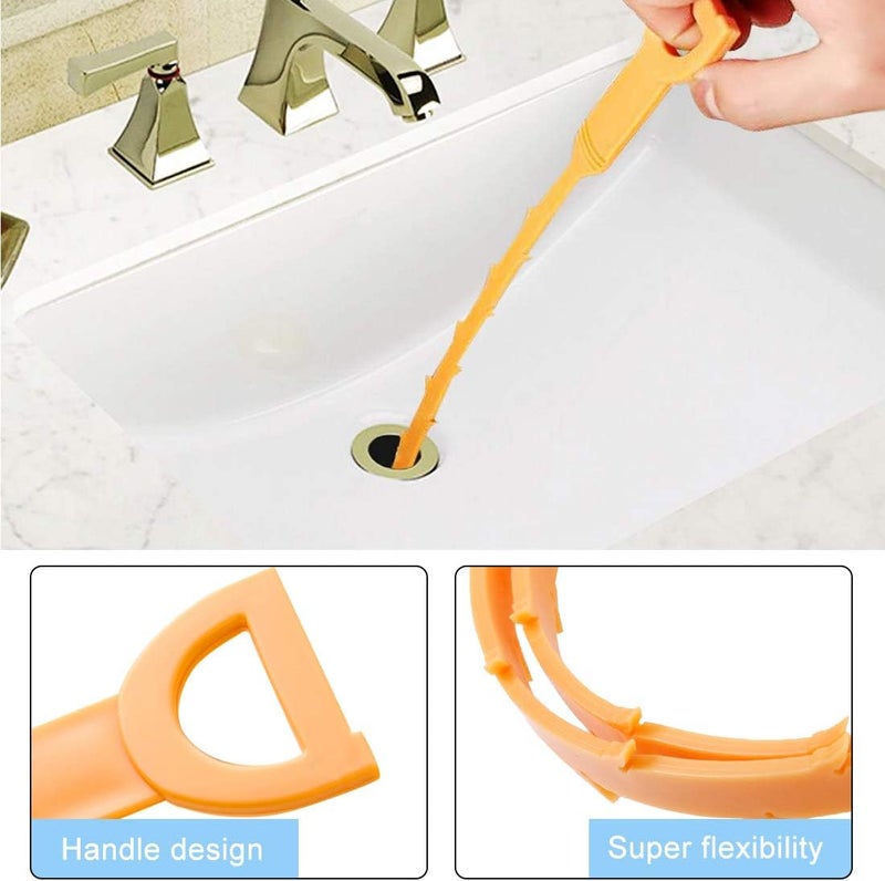 Omont Snake Drain Hair Clog Remover Tool, 34 Inch Stainless Steel Claw and 3 Pack 19. 7 Inch Plastic Sink Unclogger Tool, Sink Drain Cleaner Tool for Kitchen, Sink Bathroom, Tub Toilet Orange (3+1) - Image 3